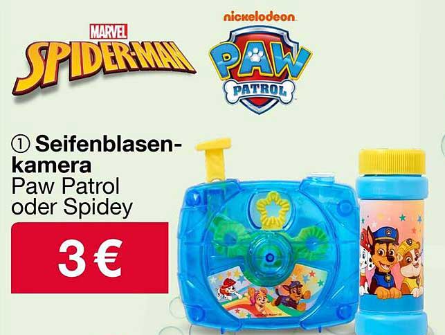Seifenblasen-Kamera Paw Patrol oder Spidey