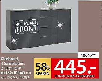 Sideboard, 4 Schubkästen, 2 Türen, B/H/T ca. 180x100x40 cm