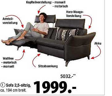 Sofa 2,5-sitzig, ca. 194 cm breit