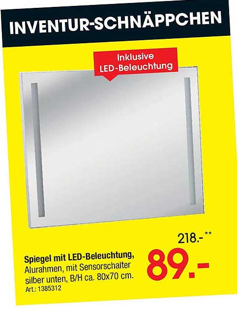 Spiegel mit LED-Beleuchtung, Alurahmen, mit Sensorschalter, B/H ca. 80x70 cm