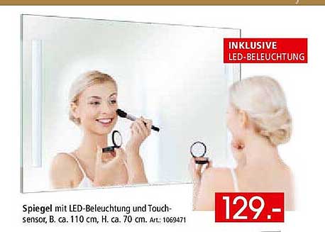 Spiegel mit LED-Beleuchtung und Touchsensor