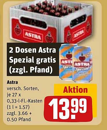 2 Dosen Astra Spezial gratis (zzgl. Pfand)