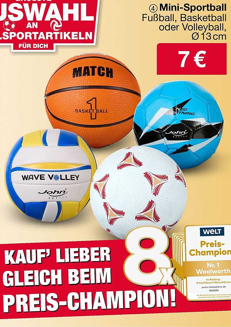 4 Mini-Sportbälle: Fußball, Basketball oder Volleyball, Ø 13 cm