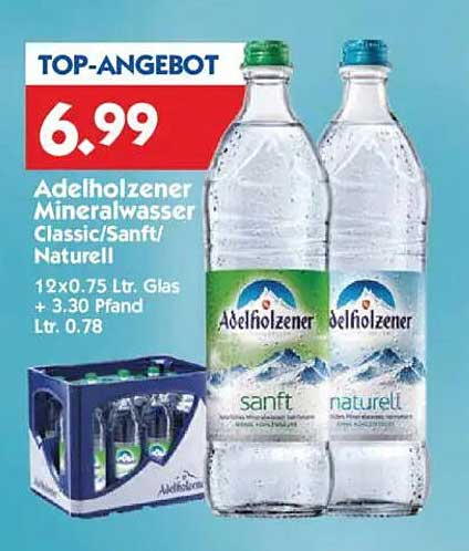 Adelholzener Mineralwasser Classic/Sanft/Naturell 12 x 0,75 L