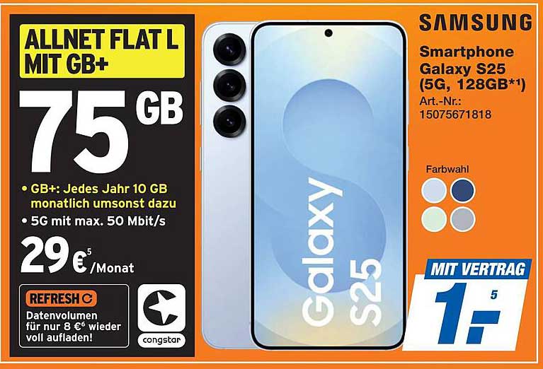 ALLNET FLAT L MIT GB+ und Samsung Galaxy S25 (5G, 128GB)