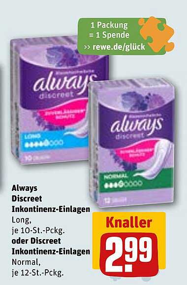 Always Discreet Inkontinenz-Einlagen Long oder Normal
