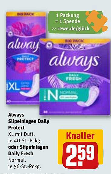 Always Slipeinlagen Daily Protect XL mit Duft oder Daily Fresh Normal
