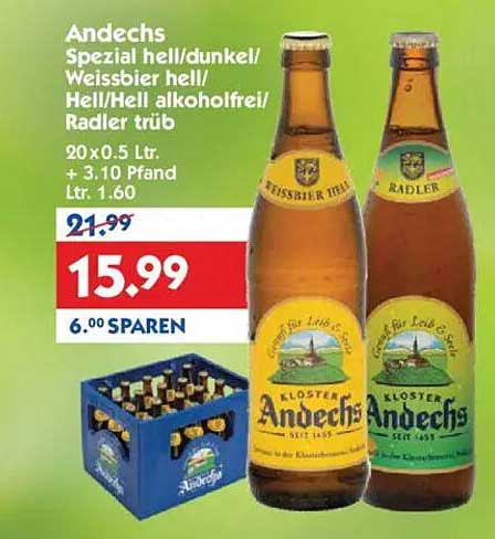 Andechs Spezial hell/dunkel/Weißbier hell/Heck/Heck alkoholfrei/Radler trüb