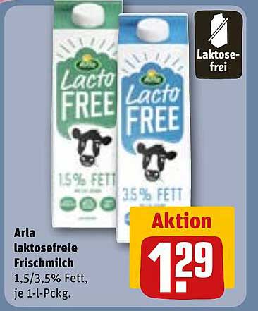 Arla laktosefreie Frischmilch 1,5/3,5% Fett, je 1-l-Pckg.