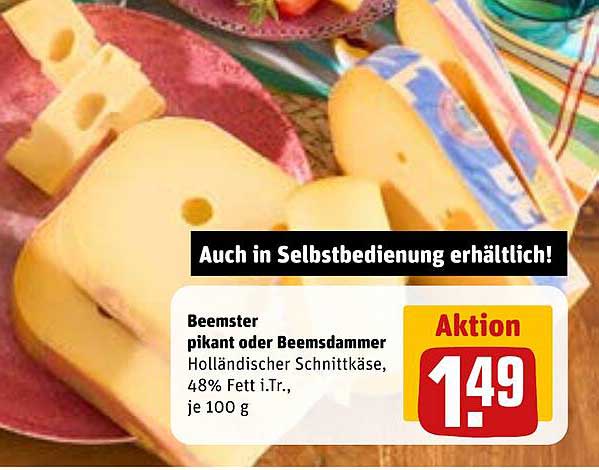 Beemster pikant oder Beemsdammer Holländischer Schnittkäse, 48% Fett i.Tr., je 100 g