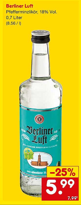 Berliner Luft Pfefferminzlikör, 18% Vol. 0,7 Liter