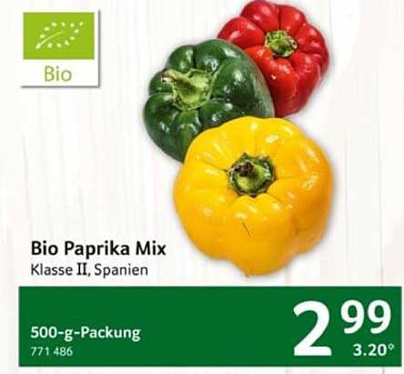 Bio Paprika Mix Klasse II, Spanien - 500-g-Packung