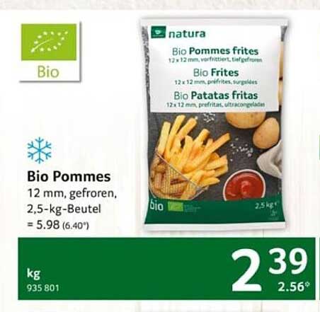Bio Pommes 12 mm, gefroren - 2,5-kg-Beutel