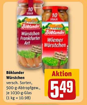 Böklunder Würstchen, verschiedene Sorten, 500-g-Glas