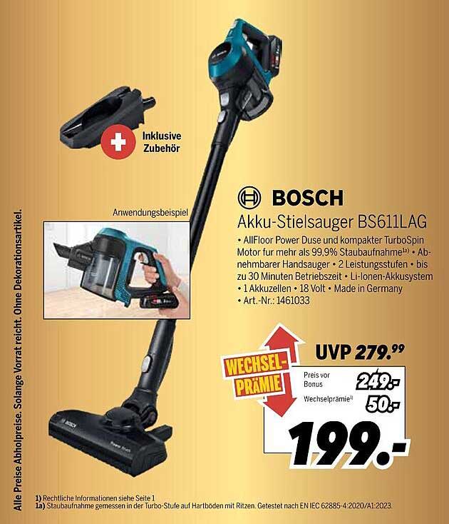 BOSCH Akku-Stielsauger BS611LAG