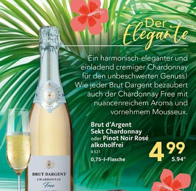 Brut d'Argent Sekt Chardonnay oder Pinot Noir Rosé alkoholfrei