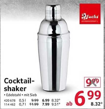 Cocktailshaker aus Edelstahl mit Sieb