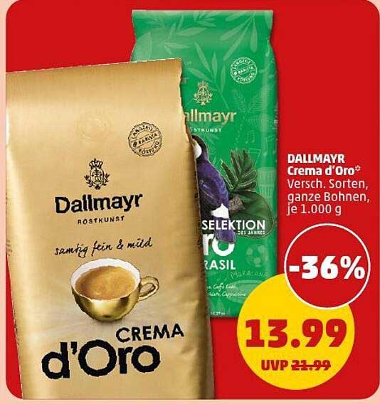 DALLMAYR Crema d'Oro, verschiedene Sorten, ganze Bohnen, je 1.000 g