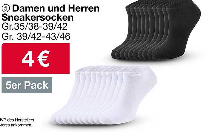 Damen und Herren Sneakersocken – 5er Pack