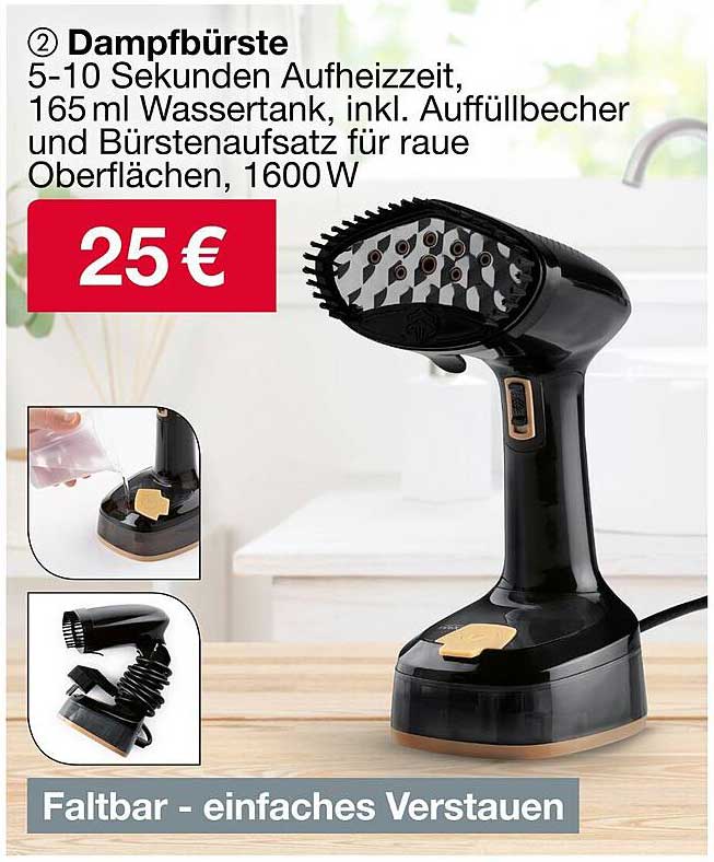 Dampfbürste mit schneller Aufheizzeit und praktischem Zubehör
