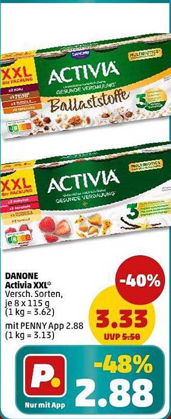 DANONE Activia XXL - Verschiedene Sorten, je 8 x 115 g