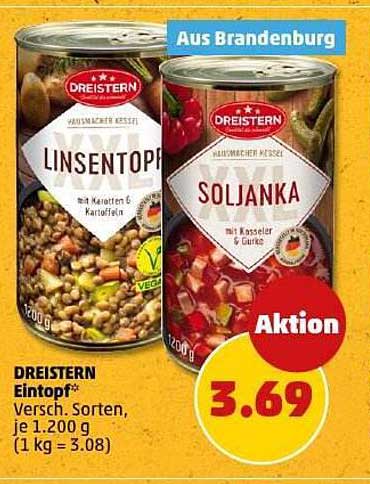 DREISTERN Eintopf - Linsentopf und Soljanka, je 1.200 g