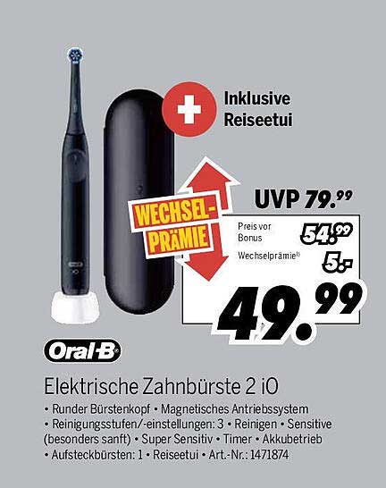 Elektrische Zahnbürste 2 iO von Oral-B - Inklusive Reiseetui