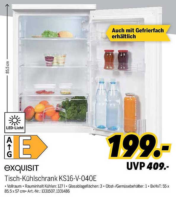exquisit Tisch-Kühlschrank KS16-V-040E