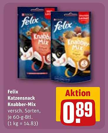 Felix Katzensnack Knabber-Mix versch. Sorten, je 60-g-Btl.