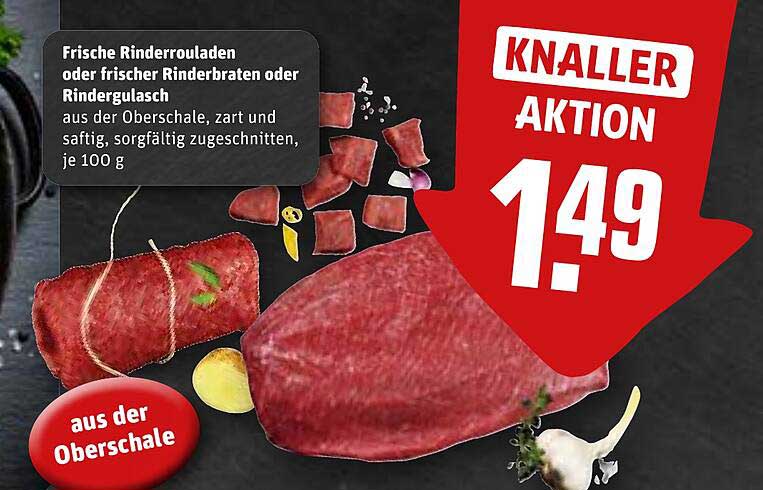 Frische Rinderrouladen, Rinderbraten oder Rindergulasch aus der Oberschale