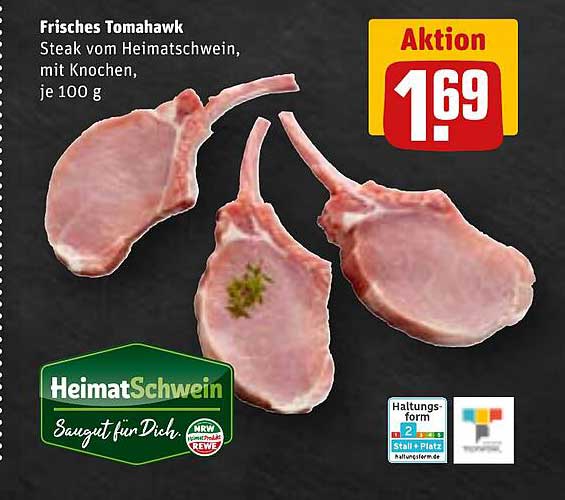 Frisches Tomahawk Steak vom Heimat-Schwein