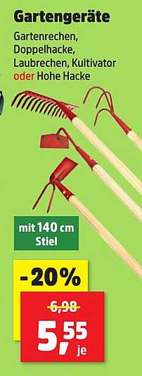 Gartenrechen, Doppelhacke, Laubrechen, Kultivator oder Hohe Hacke mit 140 cm Stiel