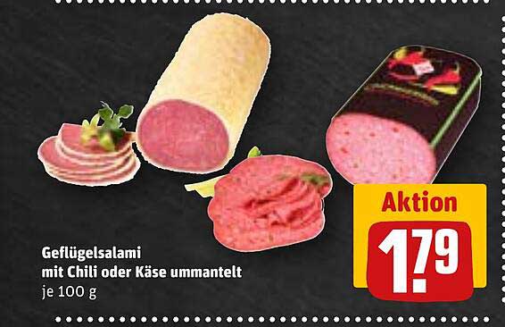 Geflügelsalami mit Chili oder Käse ummantelt je 100 g