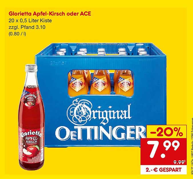 Glorietta Apfel-Kirsch oder ACE – 20 x 0,5 Liter Kiste
