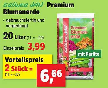 GRÜNER JAN Premium Blumenerde 20 Liter