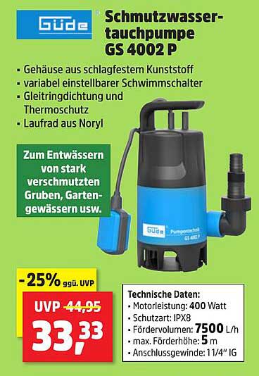Güde Schmutzwassertauchpumpe GS 4002 P