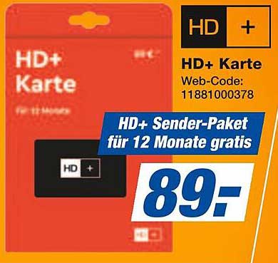 HD+ Karte für 12 Monate gratis Sender-Paket