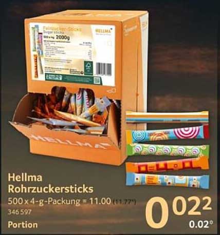 Hellma Rohrzuckersticks 500 x 4-g-Packung