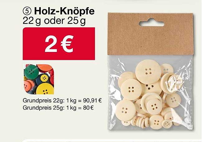 Holz-Knöpfe 22 g oder 25 g für nur 2 €