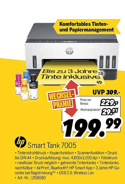 HP Smart Tank 7005 - Multifunktionsdrucker mit bis zu 3 Jahren Tinte inklusive