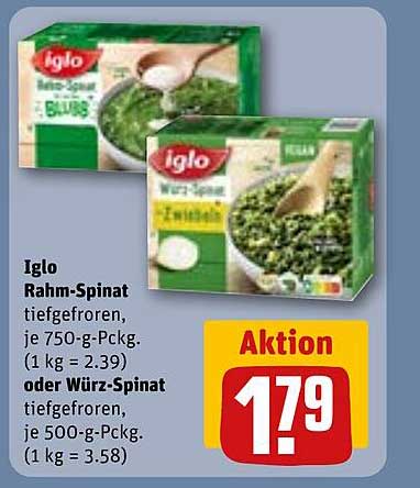 Iglo Rahm-Spinat oder Würz-Spinat tiefgefroren