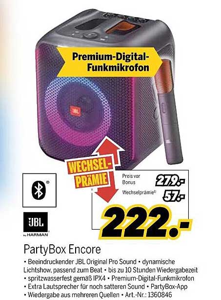 JBL PartyBox Encore: Premium-Digital-Funkmikrofon inklusive