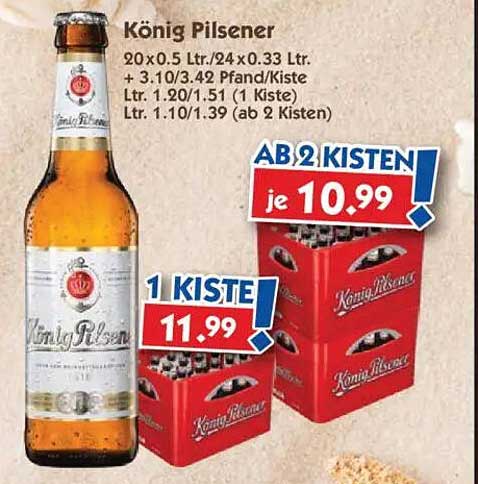 König Pilsener 20 x 0,5 L / 24 x 0,33 L - Ab 2 Kisten je 10,99 €