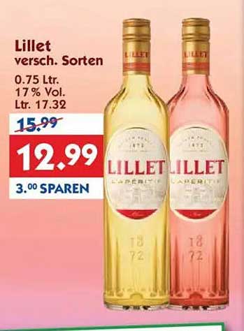 Lillet – verschiedene Sorten 0,75 L für nur 12,99 €