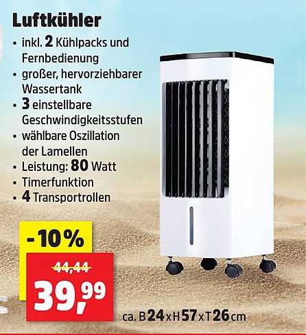 Luftkühler inkl. 2 Kühlpacks und Fernbedienung