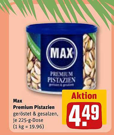 Max Premium Pistazien geröstet & gesalzen, je 225-g-Dose