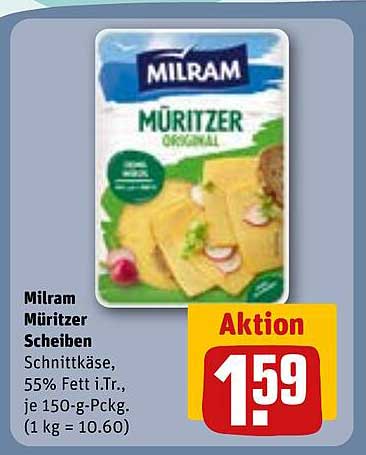 Milram Müritzer Scheiben – Schnittkäse, 55% Fett i.Tr., je 150-g-Pckg.