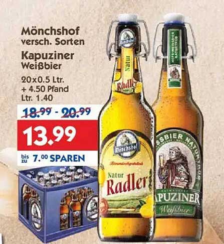 Mönchshof Radler und Kapuziner Weißbier 20 x 0,5 L