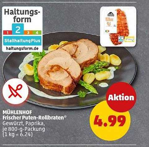 MÜHLENHOF Frischer Puten-Rollbraten mit Gewürz und Paprika, je 800-g-Packung