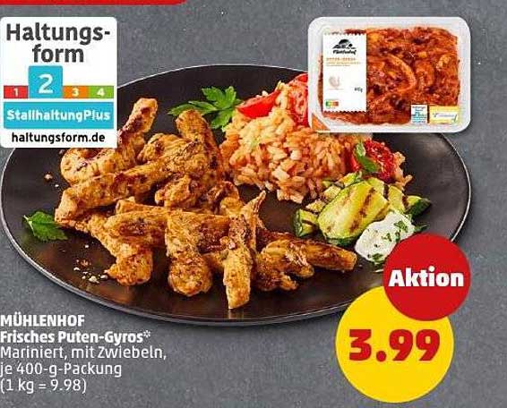 MÜHLENHOF Frisches Puten-Gyros® mariniert mit Zwiebeln, 400-g-Packung